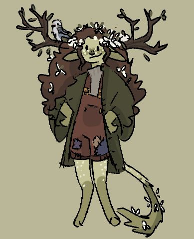 Human Avian Art, Forest Clothes Drawing, Cottagecore Dnd Character, Cottagecore Oc Art, Goblincore Drawing Ideas, Deer Person Drawing, Goblincore Character Design, Fawn Character Design, Wild Character Design