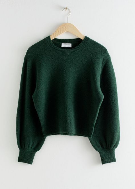 Cropped Sweater - Dark Green - Sweaters - & Other Stories Green Sweaters, Dark Green Sweater, Patchwork Clothes, Crop Pullover, Trouser Outfits, Cropped Pullover, Dream Apartment, Navy Sweaters, Casual Clothing