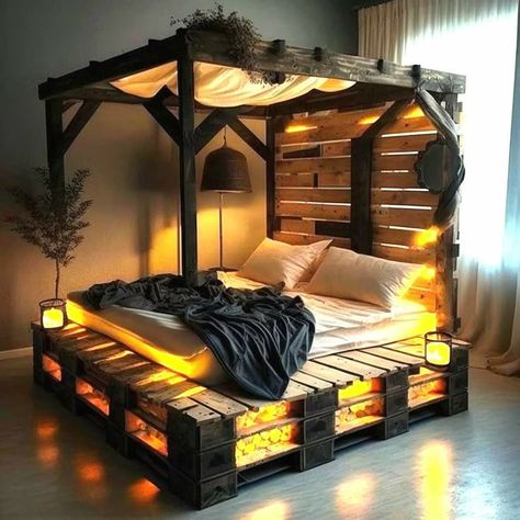 Bed On Pallets Bedroom Ideas, Diy Bed With Storage, Wooden Pallet Bed Frame, Diy Hanging Bed, Kids Pallet Bed, Bed Made From Pallets, Pallet Platform Bed, Jordan Heels, Pallet Bed Frame Diy