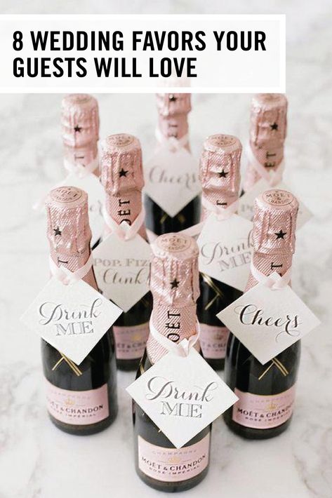 Champagne Wedding Favors, Leslee Mitchell, Alcohol Wedding Favors, Affordable Wedding Favours, Frugal Wedding, Creative Wedding Favors, Rustic Wedding Decorations, Mini Champagne Bottles, Mini Champagne