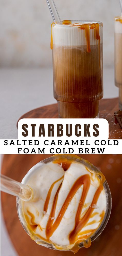 Starbucks Salted Caramel Cold Foam, Salted Caramel Cold Foam, Caramel Cream Cold Brew, Caramel Cold Foam, Salted Caramel Cold Brew, Cold Foam Cold Brew, Caramel Cold Brew, Diy Kombucha, Cream Cold Brew