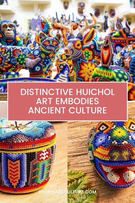 Intrigued by the Huinchol art of Mexico? Learn the backstory of the Huichol art mythology and culture from four traditional artisans. Mexican Art Painting, Goddess Magic, Den Decor, Latino Art, Mixed Media Art Techniques, Spain Culture, Cultural Festival, Huichol Art, Mexican Artists