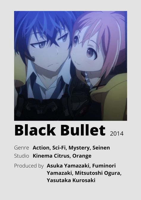 Anime Cartoon Art, Anime Name, Anime Minimalist Poster, Black Bullet, Japanese Animated Movies, Anime Suggestions, Anime List, Film Posters Minimalist, Poster Anime