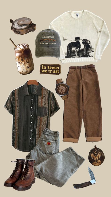 fall, outfit Hobo Core Outfits, Adventurecore Clothes, Granola Guy Outfits, Fall Outfits Masc, Fall Masc Outfits, Autumn Outfit Inspo, Witchy Outfits, Masc Fashion, Cute Autumn