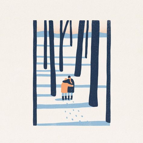 Winter Painting Inspiration, Winter Trees Illustration, Winter Vector Illustration, Snowing Illustration, Cute Winter Art, Cute Winter Illustration, Winter Illustration Art, February Illustration, Minimalist Illustration Art