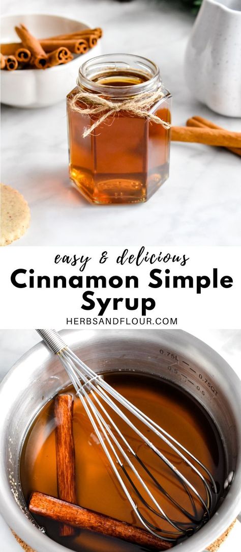 This easy Cinnamon Simple Syrup recipe is the perfect way to add sweet cinnamon flavor into so many recipes. Bonus: This easy recipe uses simple ingredients and takes so little time to make! Sweet Potato Simple Syrup, Cinnamon Coffee Syrup Recipe, Honey Cinnamon Simple Syrup, How To Make Cinnamon Syrup, Diy Cinnamon Dolce Syrup, Honey Cinnamon Syrup, Apple Cinnamon Simple Syrup, Ginger Simple Syrup Recipe, Salted Caramel Simple Syrup