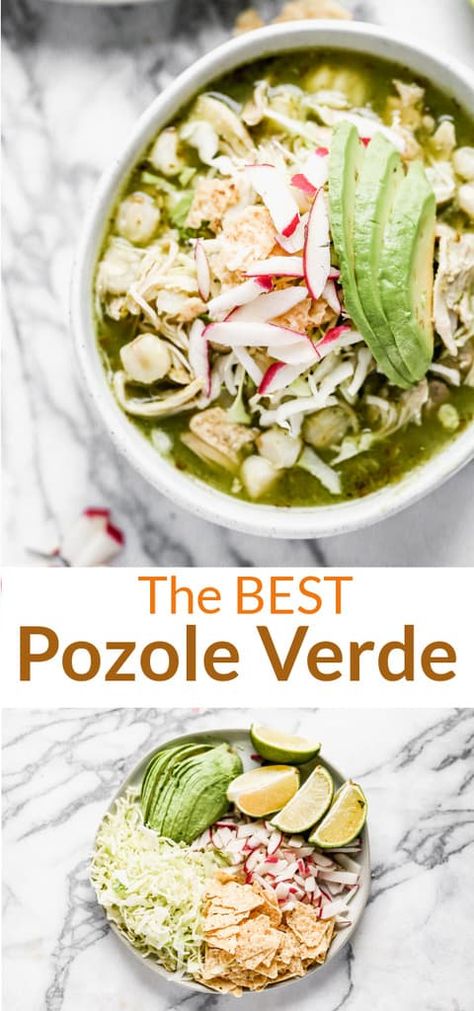 Chicken Pozole Verde Slow Cooker, Green Chicken Pozole Recipe Crock Pot, Chicken Pozole Verde Recipe, Chicken Pozole Verde, Posole Recipe Chicken, Chicken Pozole Recipe, Pozole Verde Recipe, Pork Chile Verde, Chicken Pozole