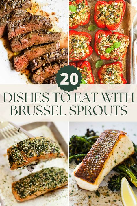 Not sure What to Eat with Brussel Sprouts? We list all of our favorite dishes that pair perfectly with Brussel sprouts, including juicy steak, tender chicken, stuffed peppers, buttery fish, and more. Roasted Brussel sprouts are an excellent side for any of our weeknight dinners! What To Make With Brussel Sprouts, What To Eat With Brussel Sprouts, Dinner With Brussel Sprouts, Crispy Rice Squares, Coffee Biscotti, Crispy Rice, Chicken Stuffed, Roasted Brussel, Sprout Recipes