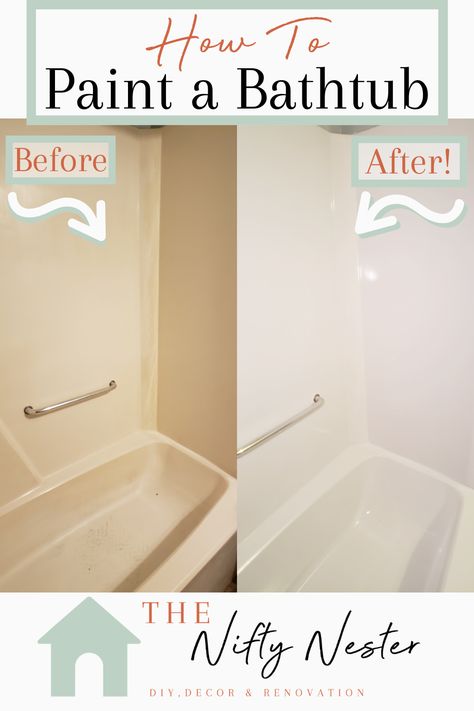 Painting Fiberglass Tub, Diy Tub Makeover, Paint Bathtub, Diy Bathtub Makeover, Bathtub Inserts, Tub Insert, Bathtub Makeover, Tub Paint, Tub Refinishing