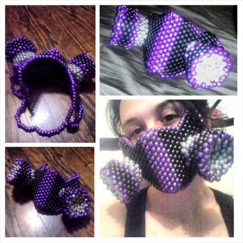 Kandi Gas Mask Tutorial, Kandi Gas Mask, Kandi Core, Rave Bracelets, Kandi Mask, Kandi Cuff Patterns, Rave Babe, Yarn Braids, Rave Gear