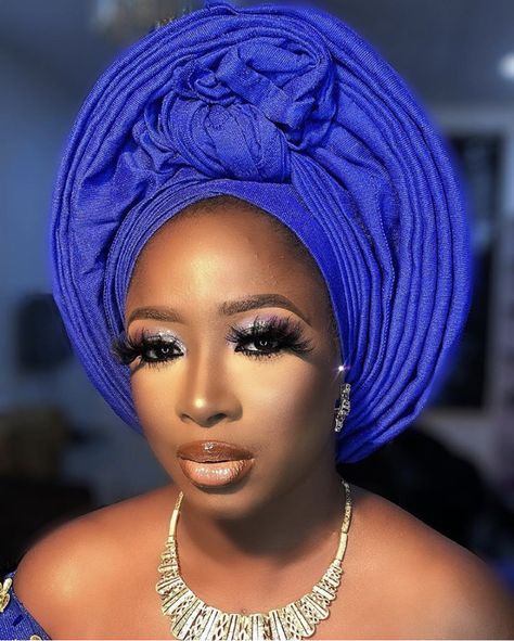 Trendy Gele styles for owambe inspiration. #asoebi #africanheadwrap Owambe Gele Styles, Latest Gele Styles For Asoebi, Bridal Gele Styles, Gele Styles For Asoebi, Latest Gele Styles, Autogele Styles, Blue Aso Oke, Hat Wedding Guest, Nigerian Gele