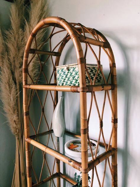 Cane Aesthetic, Cane Decorations, Cane Shelf, Wicker Shelf, Entry Decor, Cane Furniture, Aesthetic Kitchen, Boho Room, Rattan Furniture