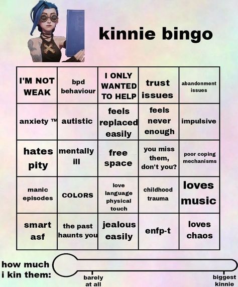 arcane kinnie bingo jinx kinnie bingo Bingo Meme, Jinx Kinnie, Fun Templates, Kinnie Bingo, Get Jinx, Only Friends, Enfp T, Bingo Template, Jinx League Of Legends