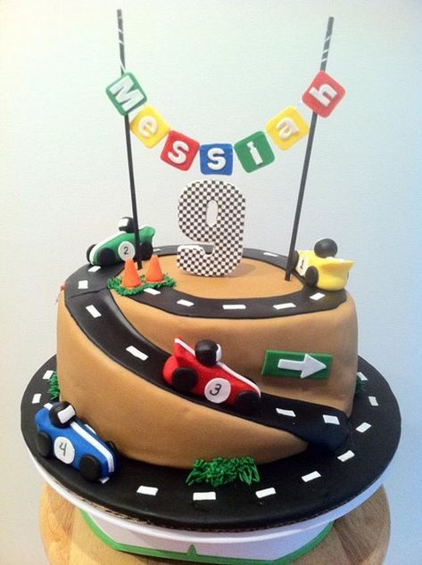 Race Car Cakes For Boys, Race Track Cake, Car Cakes For Boys, Race Car Cake, Bolo Hot Wheels, Racing Cake, Cars Theme Cake, Birthday Cake Tutorial, Cake Red Velvet