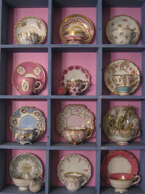 Display - Tea Cups | The custom made unit for an antique chi… | Flickr Tea Cup Display, Tea Display, China Collection, Tea Cup Collection, China Display, Vintage Teacups, China Tea Cups, China Cups, Antique China