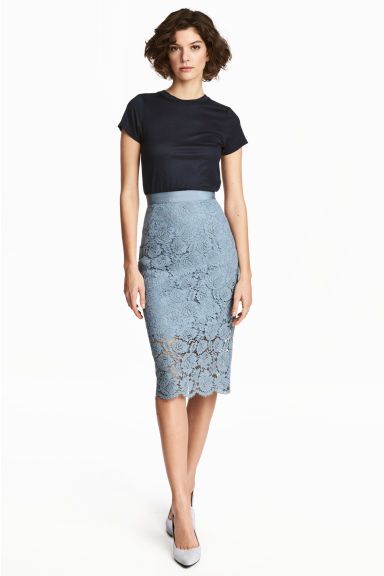 Lace pencil skirt - Blue-grey - Ladies | H&M CA 1 Lace Skirt Outfit, Blue Lace Skirt, Pencil Skirt Outfit, Midi Outfits, Skirt Diy, Skirt Pencil, Lace Pencil Skirt, Rock Outfit, Lady Grey