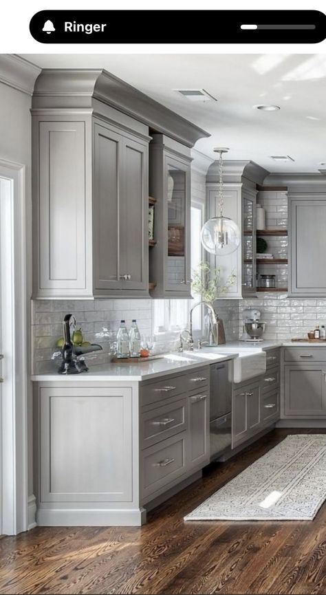 Dapur Rustic, Farmhouse Kitchen Backsplash, Refacing Kitchen Cabinets, Kabinet Dapur, Farmhouse Kitchen Cabinets, Farmhouse Kitchen Design, New Kitchen Cabinets, Kitchen Farmhouse, Grey Kitchen Cabinets