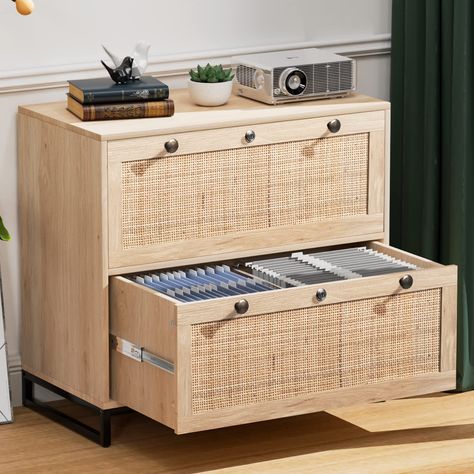 VINGLI Wood Rattan 2-Drawer Lateral File Cabinet with Lock Office File Cabinet, Rolling File Cabinet, 2 Drawer File Cabinet, Office File Cabinets, Wood File, Hanging Letters, Printer Stand, Lateral File Cabinet, Lateral File