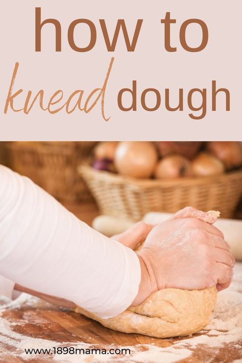 woman kneading bread dough on floured countertop with title saying how to knead dough Crazy Dough, Bread Wreath, Japanese Bread, Loaves Of Bread, Kneading Dough, The Whoot, Dairy Free Yogurt, Pull Apart Bread, Bread Bun