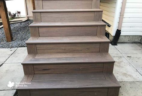 National Fence & Deck | TimberTech Pro Installers | Quality Deck Builder Composite Decking Stairs, Composite Deck Stairs, Timber Tech Deck, Composite Stairs, Decking Stairs, Railing Makeover, Stair Railing Makeover, Trex Transcend, Cedar Deck