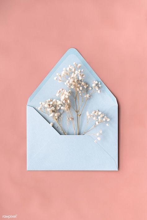 Cute blue envelope with flowers | premium image by rawpixel.com / Jira Envelope With Flowers, Open Envelope, Wedding Return Address Labels, Blue Envelope, Return Address Wedding, Blue Envelopes, Hand Flowers, Greenery Wedding Invitations, Resin Ideas