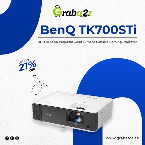 BenQ TK700STi Projector 🎮✨ Upgrade your gaming experience with the BenQ TK700STi! This UHD HDR 4K Projector delivers stunning visuals with 3000 lumens of brightness, designed especially for console gaming. Enjoy crystal-clear, high-definition images on the big screen! 🌟🎥 #projector #benq #TK700STi #gamingprojector #hdr4K #Grabatoz #Grabatoz.ae #uaeshoppingstore #dubaimarket #UAE🇦🇪 #dubai #sharjah #abudhabi #ajman #fujairah #ummalquwain #special #offer #followers #oman🇴🇲 #saudi🇸🇦 #follower... Dubai Market, Console Gaming, Gaming Console, Shopping Stores, Big Screen, Projector, Crystal Clear, High Definition, Gaming