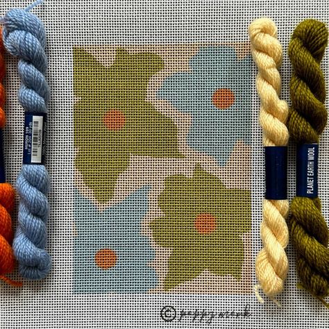 Needlepoint Stitches For Leaves, Leaf Needlepoint Stitches, Needlepoint Stitches For Flowers, Geometric Needlepoint, Needlepoint Patterns Modern Needlepoint For Fun, Mid Century Modern Colors, Mid Century Vase, Merino Wool Yarn, Easy Stitch