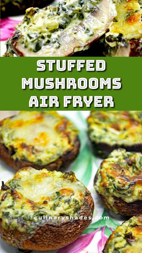 Air Fryer Stuffed Mushrooms - Culinary Shades Vegetarian Stuffed Mushrooms, Air Fryer Stuffed Mushrooms, Stuffed Mushrooms With Cream Cheese, Portabella Mushrooms Recipes, Cheese Curd, Mushrooms Stuffed, Stuffed Mushrooms Easy, New Air Fryer Recipes, Air Fryer Recipes Vegetarian