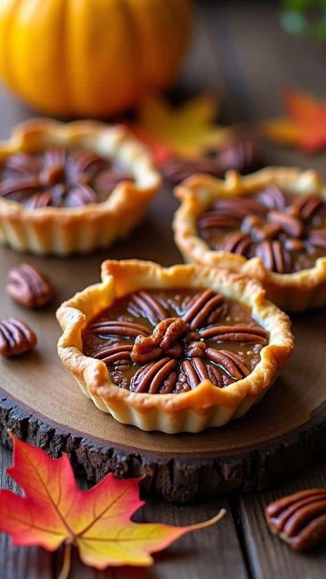 Maple Pecan Tarts With Caramel Drizzle Maple Pecan Butter Tarts, Pecan Pie Tartlets, Pecan Tarts Recipe, Holidays Treats, Pecan Tart, Pecan Filling, Pecan Desserts, Pecan Tarts, Sweet Pies