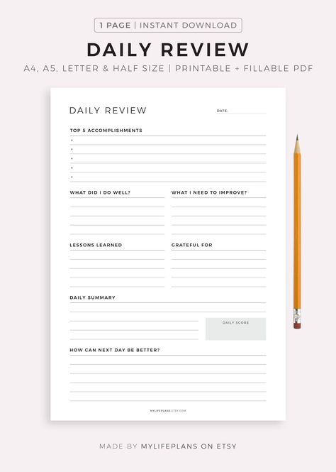 Daily Review, Daily Reflection, Daily Evaluation, Daily Summary, Printable Insert Template, A4/A5/Letter/Half, Instant Download PDF Monthly Review Questions, Monthly Review Planner, Monthly Review Template, Month Planner Ideas, Personal Daily Planner, Monthly Reflection, Monthly Journal, Daily Review, Monthly Review