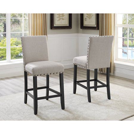 Roundhill Biony 5-Piece Espresso Wood Counter Height Dining Set with Gray Fabric Nail head Chairs - Walmart.com - Walmart.com Fabric Bar Stool, New Classic Furniture, Pub Chairs, Wood Bar Stools, Wood Counter, Counter Height Dining Sets, Counter Height Stools, Fabric Dining Chairs, Kitchen Bar Stools