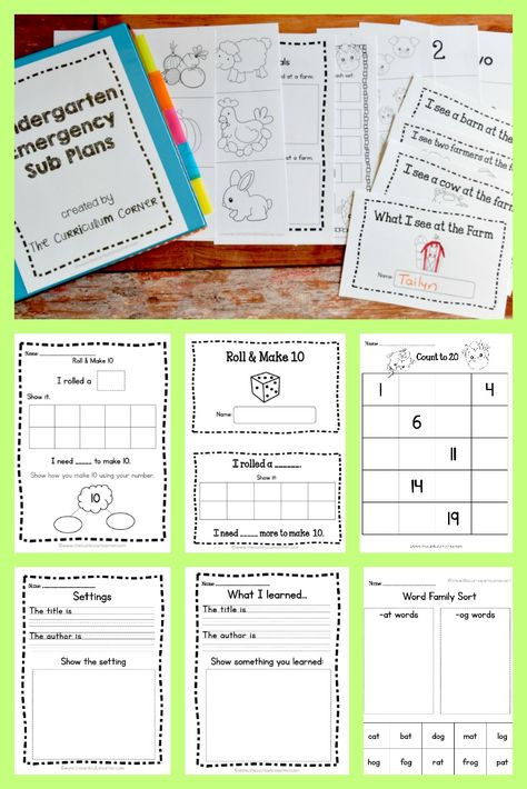 FREE Kindergarten Emergency Sub Plans by The Curriculum Corner via @TheCCorner Kindergarten Substitute, Kindergarten Sub Plans, Informational Text Graphic Organizer, Emergency Substitute Plans, Word Family Sort, Sub Binder, Substitute Binder, Teacher Info, Substitute Plans