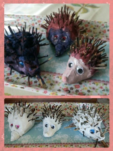 Clay hedgehog craft with the kids. Fun collecting sticks, moulding and painting!!! Clay Hedgehogs For Kids, Childminding Activities, Clay Hedgehog, Animals Crafts, Hedgehog Craft, Clay Lesson, Wild Thyme, Autumn Animals, Fall Arts And Crafts