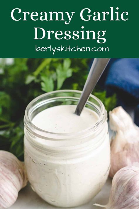 A simple creamy garlic dressing recipe that's done in 5-minutes or less! Simply combine the ingredients in a bowl and serve with your favorite salad. #berlyskitchen Garlic Salad Dressing Recipe, Garlic Dressing Recipe, Creamy Garlic Dressing, Garlic Salad, Garlic Salad Dressing, Garlic Ranch, Arranging Furniture, Garlic Dressing, Vegetable Casserole Recipes