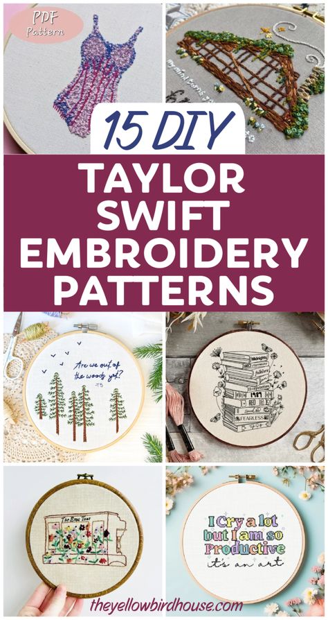 15 Fun DIY Taylor Swift embroidery patterns. The best and most beautiful DIY embroidery patterns to decorate the home of a Taylor Swift fan! Hand embroidery patterns for Swifties. Beginner friendly embroidery designs to download and make today. Taylor Swift themed DIY embroidery art. Come Back With A Warrant Embroidery, Embroidery Designs Words, Taylor Swift 1989 Embroidery, Diy Embroidery Patterns Templates, Embroidery Sayings Funny, How To Create Embroidery Patterns, Taylor Swift Lyric Embroidery, Funny Embroidery Patterns Free, Hand Embroidery Crafts