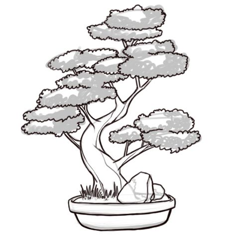 How to Draw a Bonsai Tree: 8 Steps (with Pictures) - wikiHow Bonsai Sketch, Bonsai Tree Drawing, Bonsai Tree Drawing Simple, Japanese Bonsai Tree Drawing, Bonsai Sketch Drawing, Bonsai Tree Tattoo, Tree Tattoo Chest, Bonsai Drawing, Bonsai Tree Painting