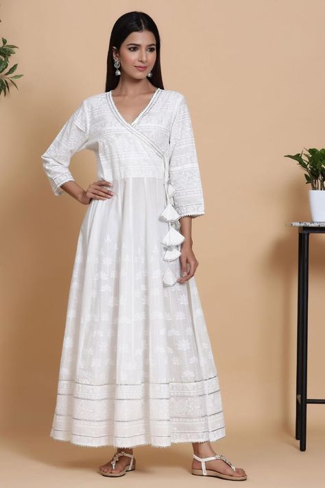 White Angrakha, Angrakha Dress, Nikkah Outfit, Saree Blouse Neck Designs, Long Gown Dress, Indian Gowns, Ethnic Outfits, Blouse Neck Designs, Pakistani Dress Design