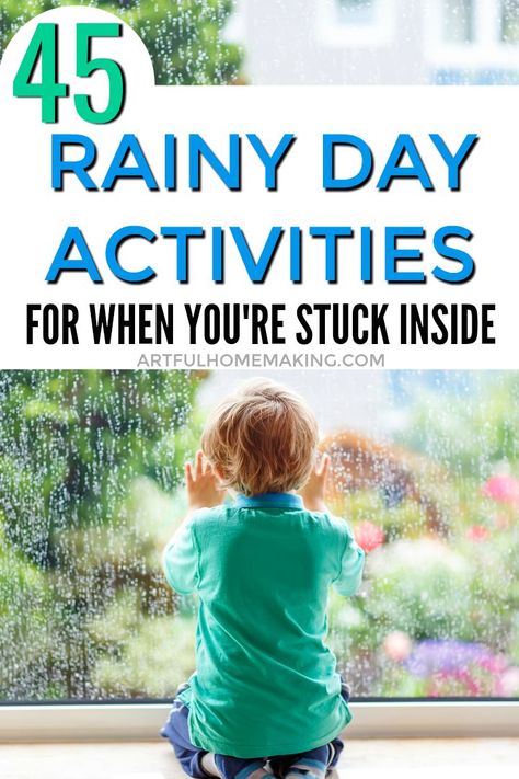 Rainy day activities for kids, when you can’t be outside! This list will help you answer the question of what to do when it’s raining and you’re bored at home!This list of fun indoor activities will also be useful when you’re stuck inside for any reason. #kids #kidsactivities #rainydayactivities #stayhome #athomeactivities #funkidsactivities #indooractivities #homeschool Rain Day Activities, Things To Do Inside, Rainy Day Activities For Kids, Boredom Busters For Kids, Indoor Activities For Toddlers, Bored Kids, Keeping Kids Busy, Fun Indoor Activities, Rainy Day Fun