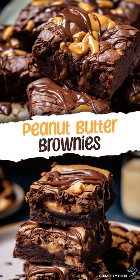 Fun Brownies Recipe, Reese Peanut Butter Brownies, Chocolate Peanut Butter Brownie Bars, Chocolate Pb Brownies, Brownie And Peanut Butter Recipes, Award Winning Brownies, Reeses Peanut Butter Brownie, Chocolate And Peanut Butter Brownies, Browned Butter Brownies