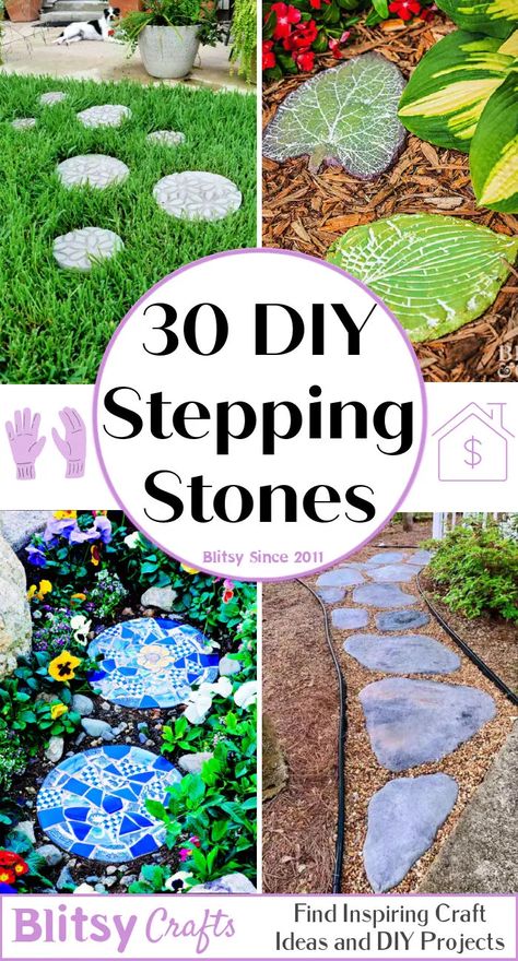 Diy Garden Stones How To Make, Making A Stepping Stone, Decorative Stepping Stones Ideas, Decorating Stepping Stones, Diy Concrete Stepping Stones Molds, Stepping Stones In Flower Bed, Round Stepping Stones Ideas, Make Cement Stepping Stones, Concrete Stepping Stones Ideas