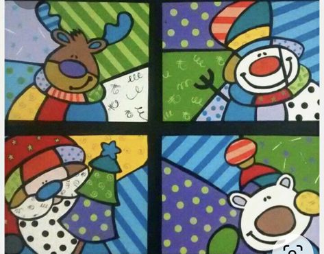 Romero Britto Christmas Art, Romero Britto Art, Laurel Burch Art, Britto Art, Winter Art Lesson, Winter Activities Preschool, Christmas Art Projects, Winter Art Projects, Painted Pots Diy