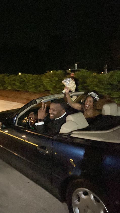 a black couple, just married driving away from their ceremony, both with giant smiles Black Couple Getting Married, Married Black Couple Aesthetic, Marriage Asethic Black, Black Marriage Goals, Marriage Aethstetic, Couple Future Goals Marriage, Married Couples Aesthetics, Rich Family Aesthetic Black, Marriage Asthetic Picture