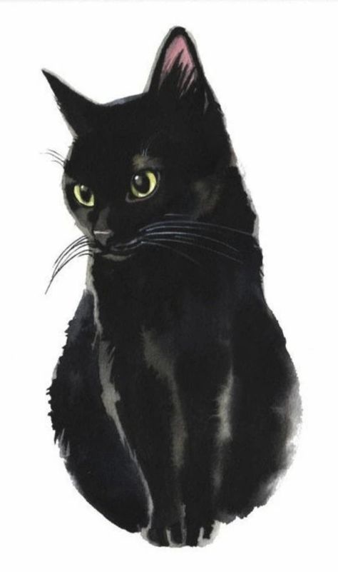 Kitty Tattoos, Black Cat Drawing, Black Cat Painting, Black Cat Tattoos, Cat Christmas Gift, Cat Tattoo Designs, Black Cat Art, Watercolor Cat, Cat Pet