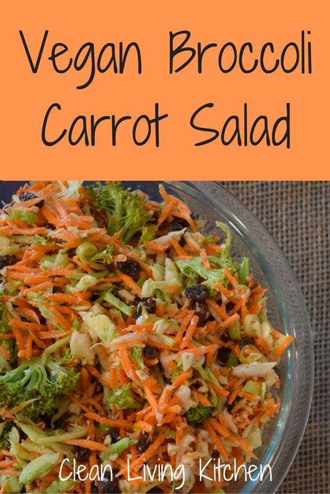 Broccoli Carrot Salad, Cucumber Carrot Salad, Broccoli Salad With Raisins, Carrot Raisin Salad, Broccoli Carrot, Vegan Broccoli, Carrot Salad Recipes, Carrot Slaw, Broccoli Stems