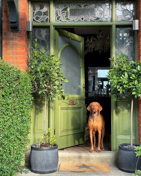 Green Door House, Bold Front Door, Front Doors Uk, Green House Exterior, Garden Trading, Green Front Doors, Front Door Paint Colors, Countryside Cottage, Door Paint Colors