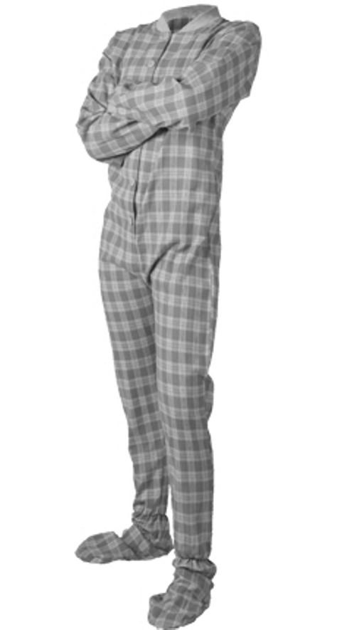 Big Feet Adult Footie Pajamas 109 Grey & White Plaid for Men & Women 100% Brushed Cotton Flannel available with butt flap or without the butt flap ( drop seat )  Big Feet Pajama Co  http://www.bigfeetpjs.com/pajama-sleepwear/109.html Popular Father's Day Gift Footie Pajama Adult, Male Onesie Pajamas, Grey Plaid Pajama Pants, Adult Footie Pajamas, Adult Onesie Pajamas Big Feet Pajamas Onesies & Footed Pajamas For Kids And Adults, Plaid Pajamas Men, Mens Onesie, Flannel Suit, Onesie Pajamas