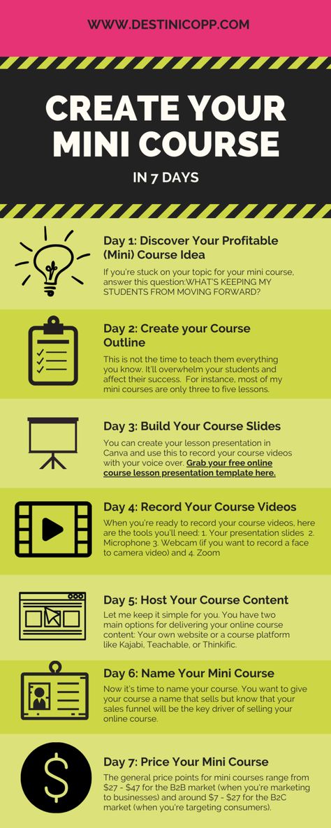 Create Your Mini Course (aka tiny offer) in 7 Days — Destini Copp Building An Online Course, Creating Online Courses, Course Creation Template, Free Courses Online With Certificate, Manifestation Workshop, Mini Business Ideas, Free Online Courses With Certificate, Online Course Ideas, Instructional Design Templates