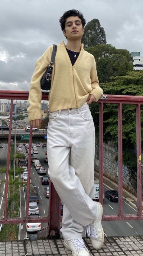 Androgyny Fashion, Stylish Men Wear, Yellow Streetwear, Fashion Identity, Yellow Fits, Outfit Grid, Mens Outfit Inspiration, Picture Outfits, Stylish Mens Outfits