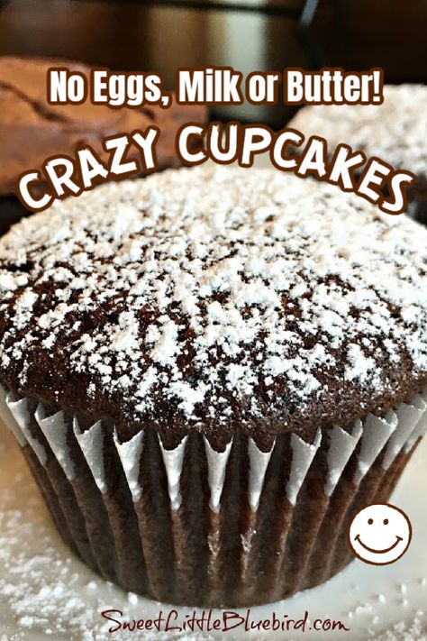 Dairy Free Egg Free Cupcakes, Wacky Cupcake Recipe, Dairy And Egg Free Cupcakes, Wacky Cake Cupcakes, No Egg Or Milk Desserts, Cupcakes With No Eggs, Allergy Free Cupcakes, No Egg No Dairy Desserts, No Egg No Dairy Recipes