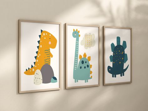 Boy Room Artwork, Dinosaur Bedroom Wall, Baby Boy Nursery Wall Decor, Boy Nursery Wall Decor, Toddler Boy Room, Baby Room Paintings, Boy Room Wall Decor, Dinosaur Room Decor, Nursery Wall Decor Boy